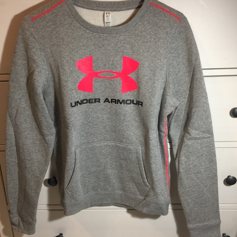 NEW UNDER ARMOUR GRAY AND NEON PINK SWEATER